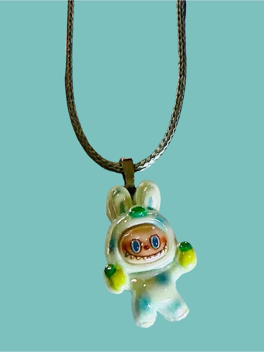 Kids blue & yellow  Labubu Bunny Charm Necklace - on cord with extender